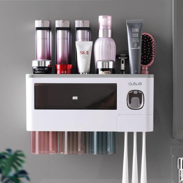 Bathroom Accessory Organizer Storage shelf with Toothpaste Dispenser & Cup holders - Item - BAI-DAY