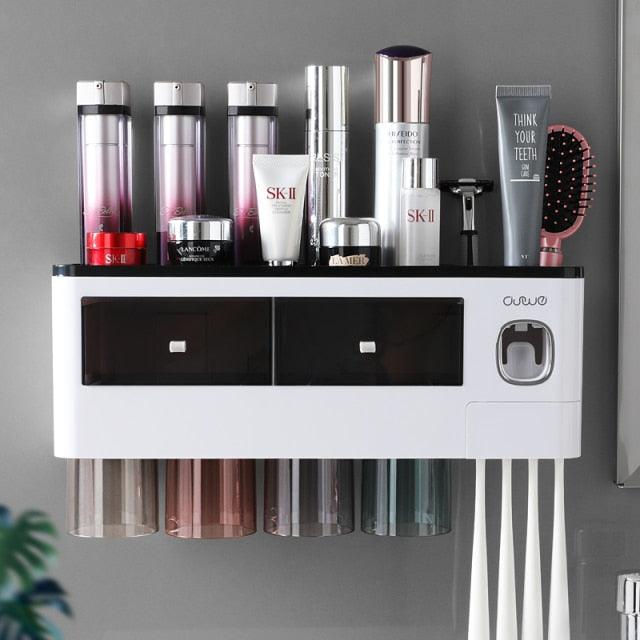 Bathroom Accessory Organizer Storage shelf with Toothpaste Dispenser & Cup holders - Item - BAI-DAY