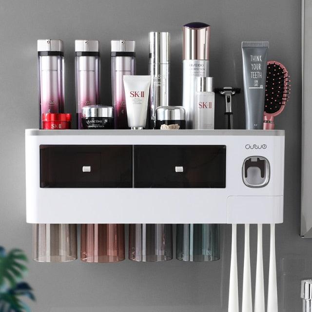 Bathroom Accessory Organizer Storage shelf with Toothpaste Dispenser & Cup holders - Item - BAI-DAY