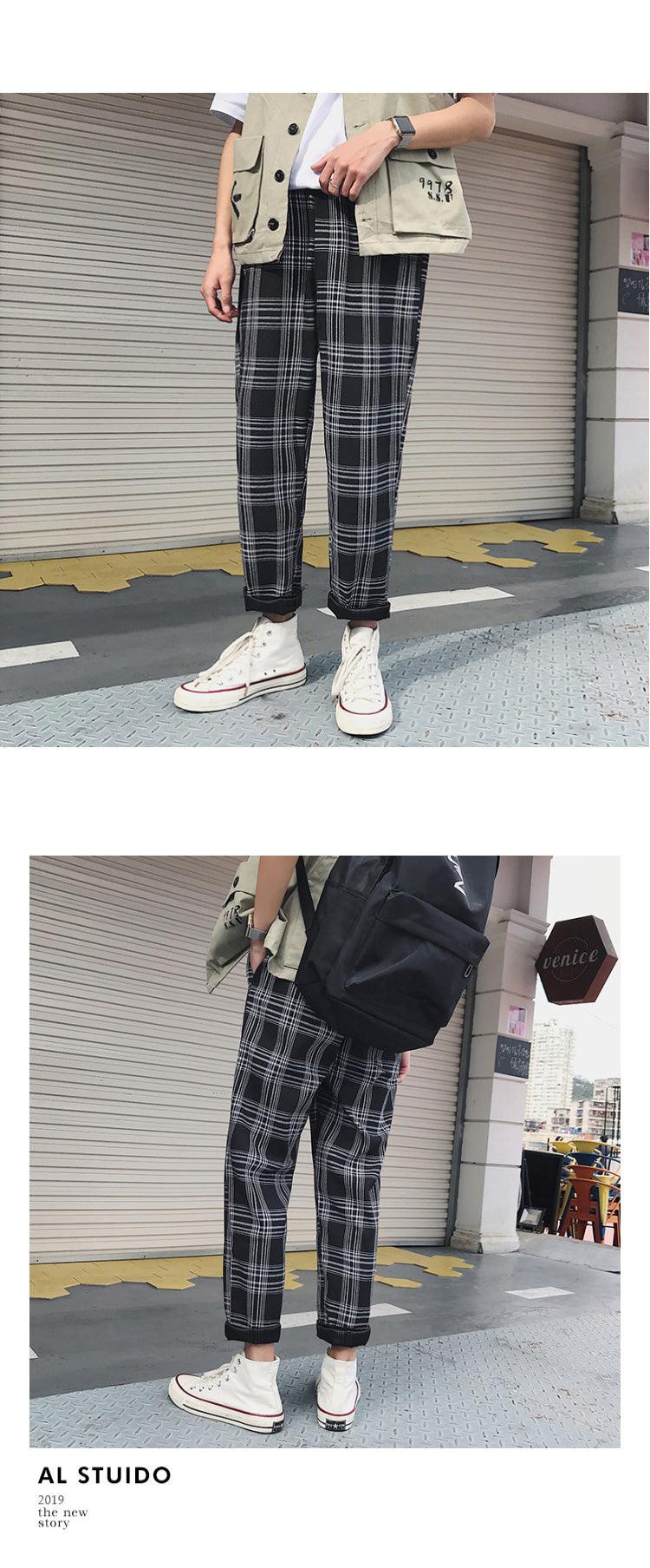 Casual Striped Plaid Straight Pants - Item - BAI-DAY