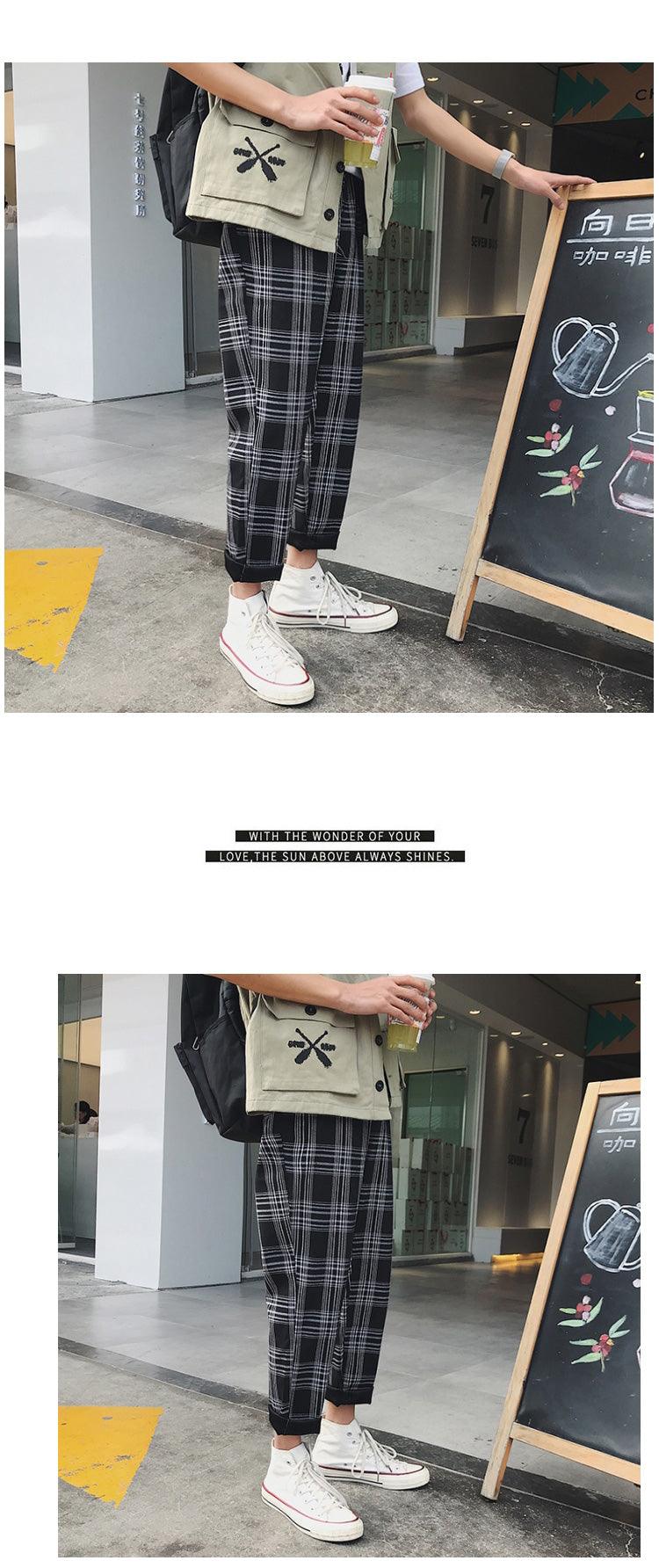 Casual Striped Plaid Straight Pants - Item - BAI-DAY