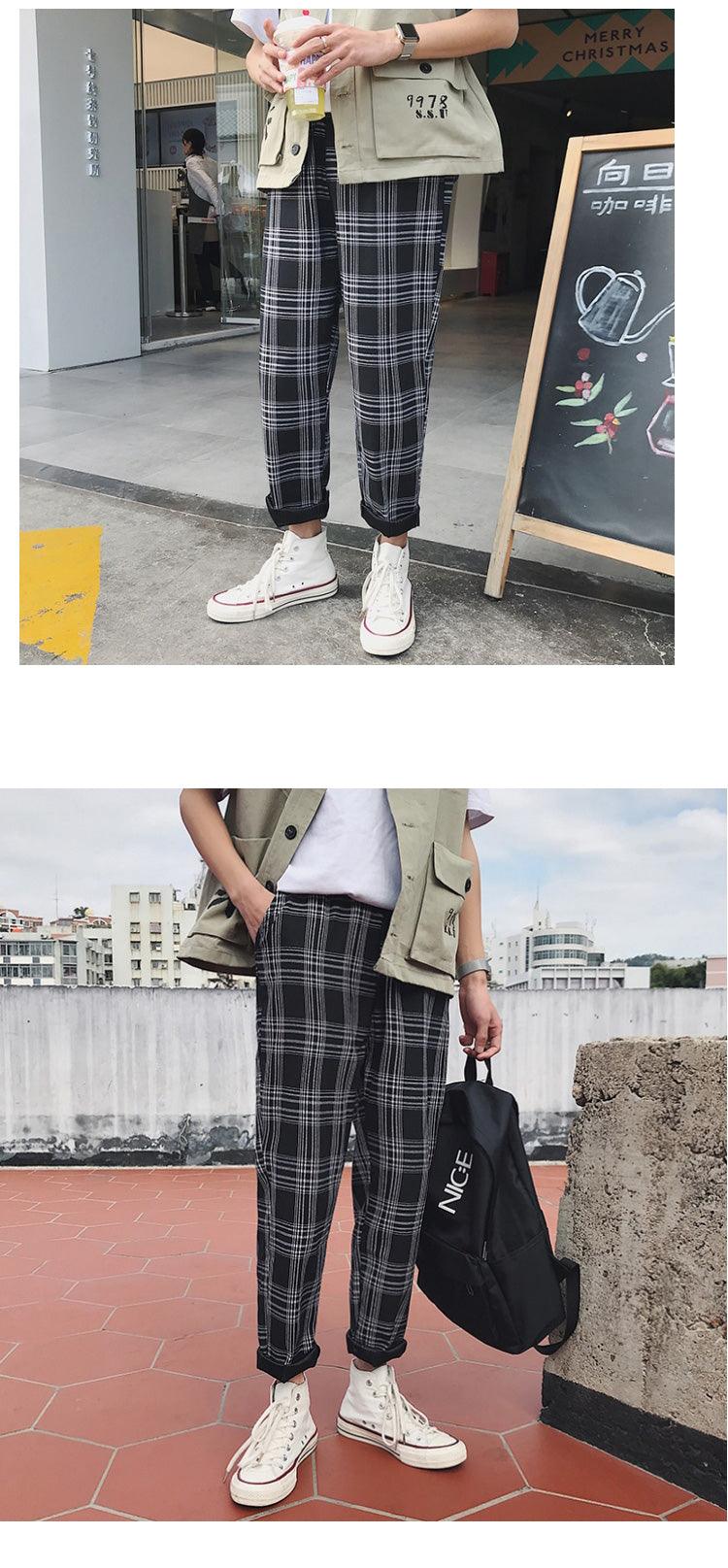 Casual Striped Plaid Straight Pants - Item - BAI-DAY