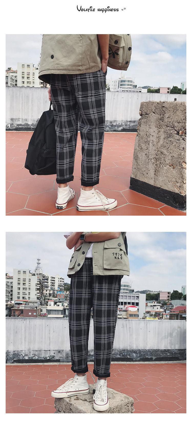 Casual Striped Plaid Straight Pants - Item - BAI-DAY