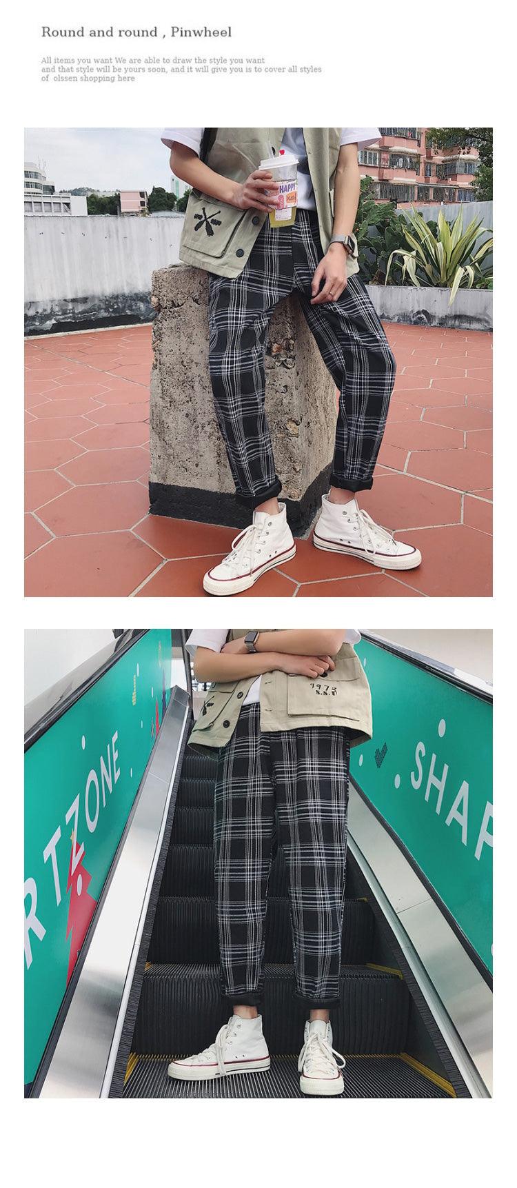 Casual Striped Plaid Straight Pants - Item - BAI-DAY