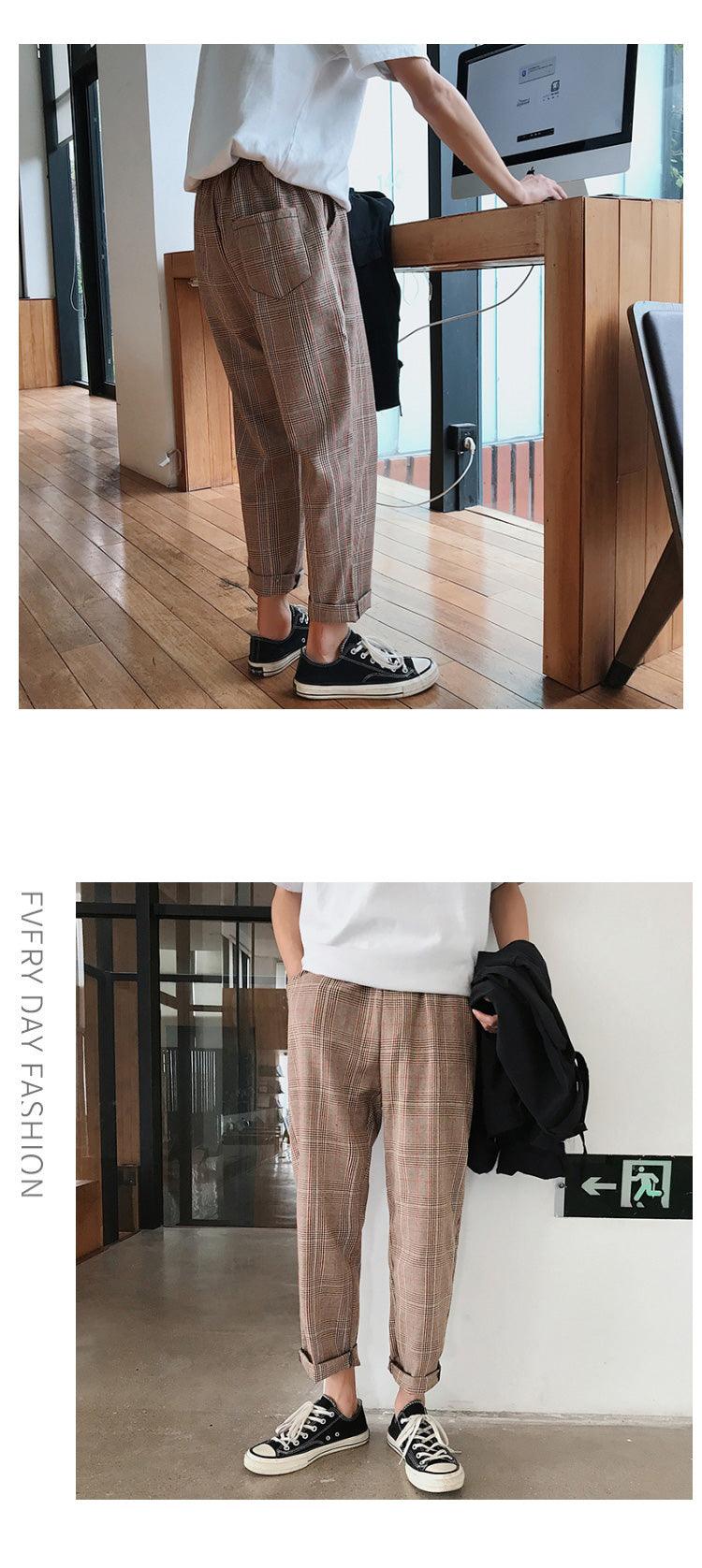 Casual Striped Plaid Straight Pants - Item - BAI-DAY