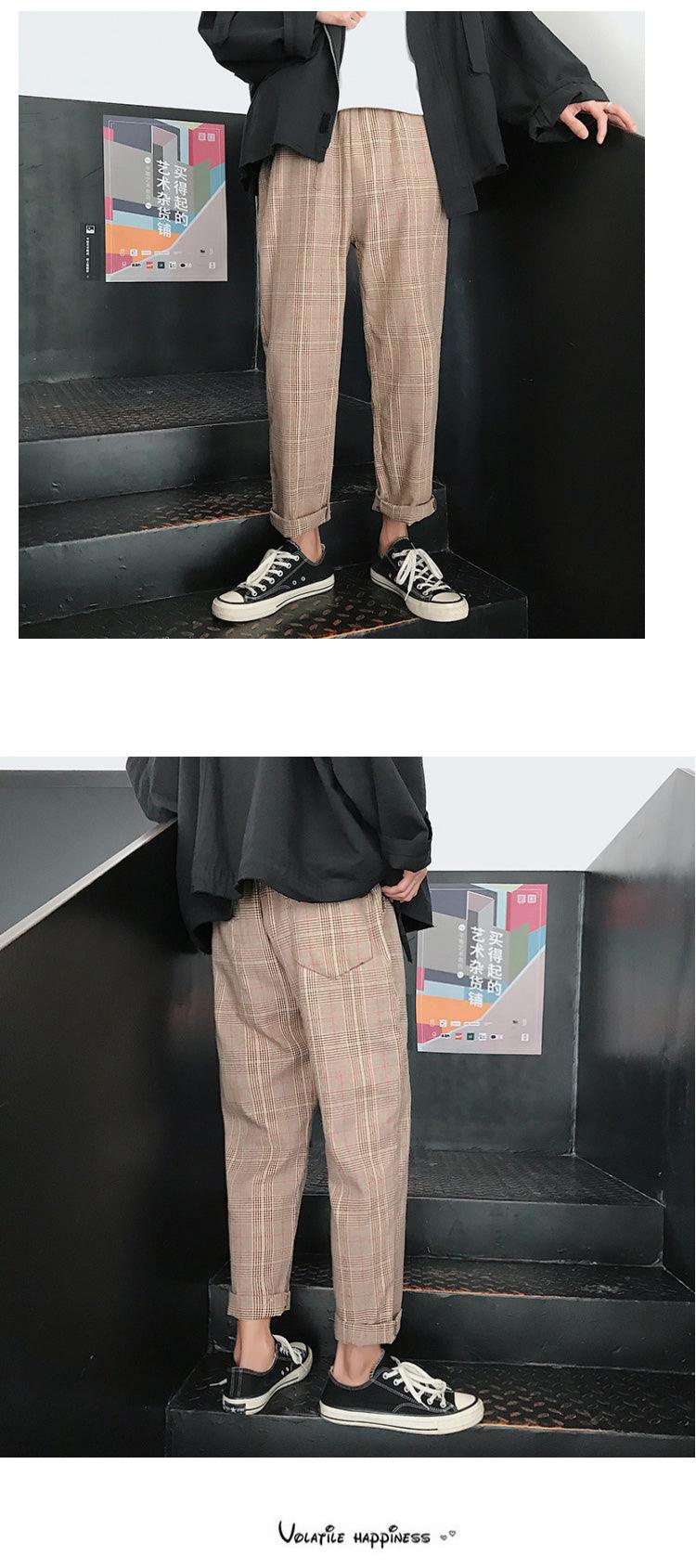 Casual Striped Plaid Straight Pants - Item - BAI-DAY