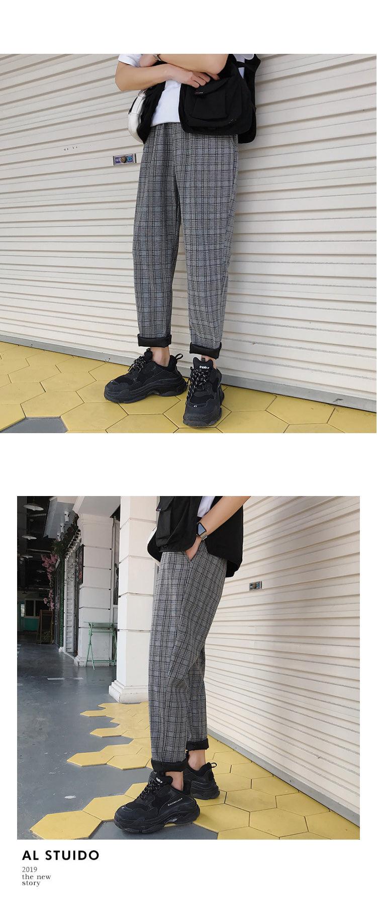 Casual Striped Plaid Straight Pants - Item - BAI-DAY