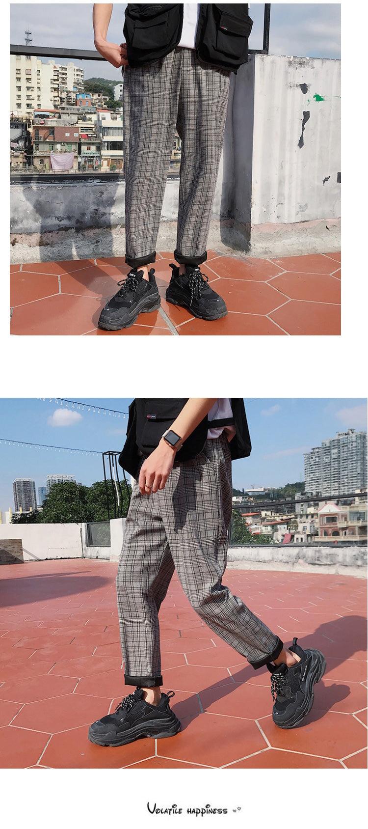 Casual Striped Plaid Straight Pants - Item - BAI-DAY