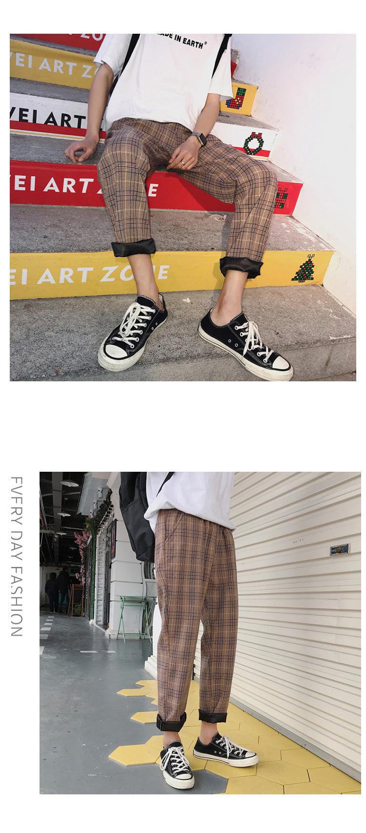 Casual Striped Plaid Straight Pants - Item - BAI-DAY