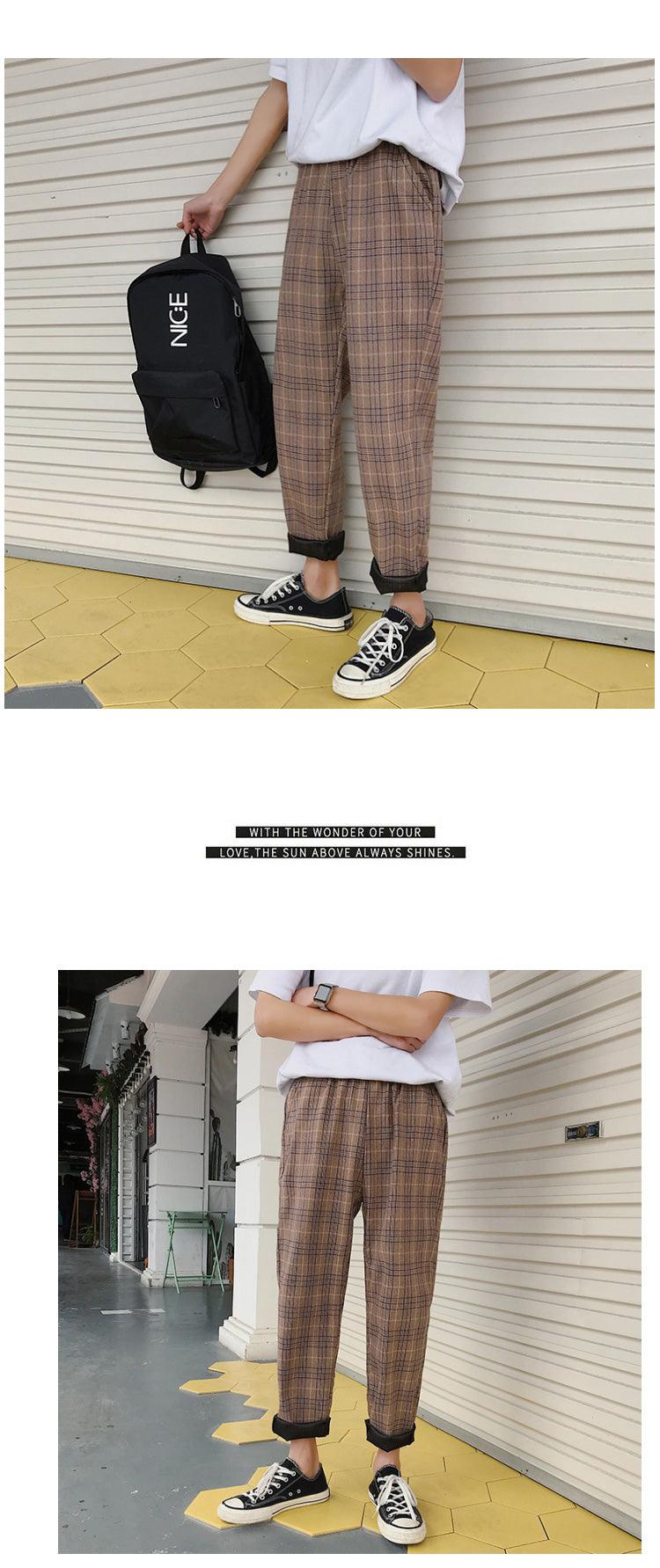 Casual Striped Plaid Straight Pants - Item - BAI-DAY