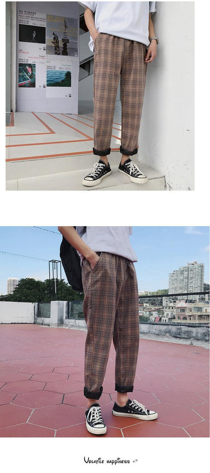 Casual Striped Plaid Straight Pants - Item - BAI-DAY