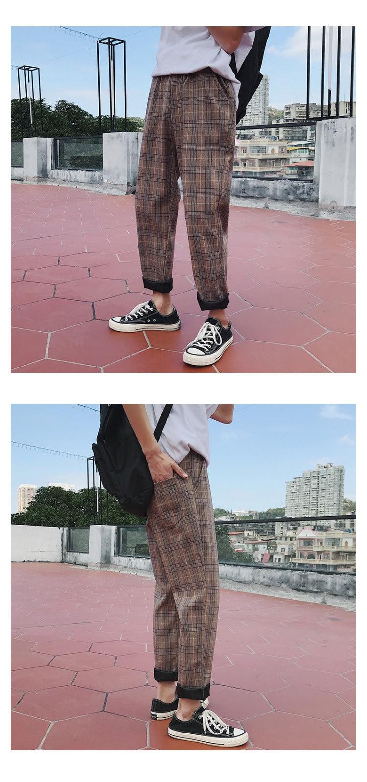 Casual Striped Plaid Straight Pants - Item - BAI-DAY