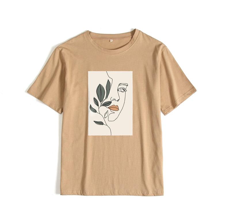 Floral Face Art Print Casual T-Shirt - Item - BAI-DAY