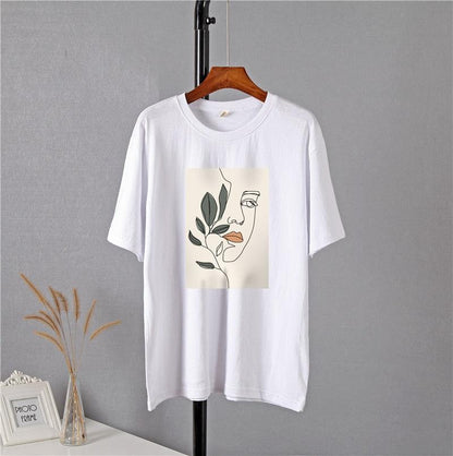 Floral Face Art Print Casual T-Shirt - Item - BAI-DAY