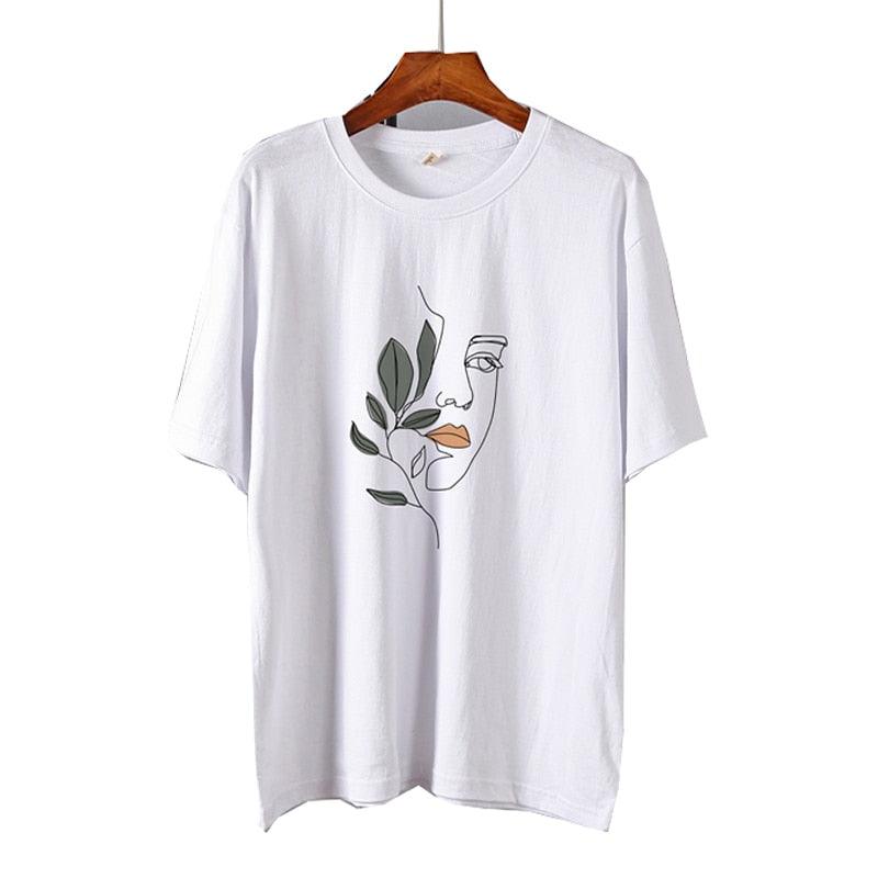 Floral Face Art Print Casual T-Shirt - Item - BAI-DAY