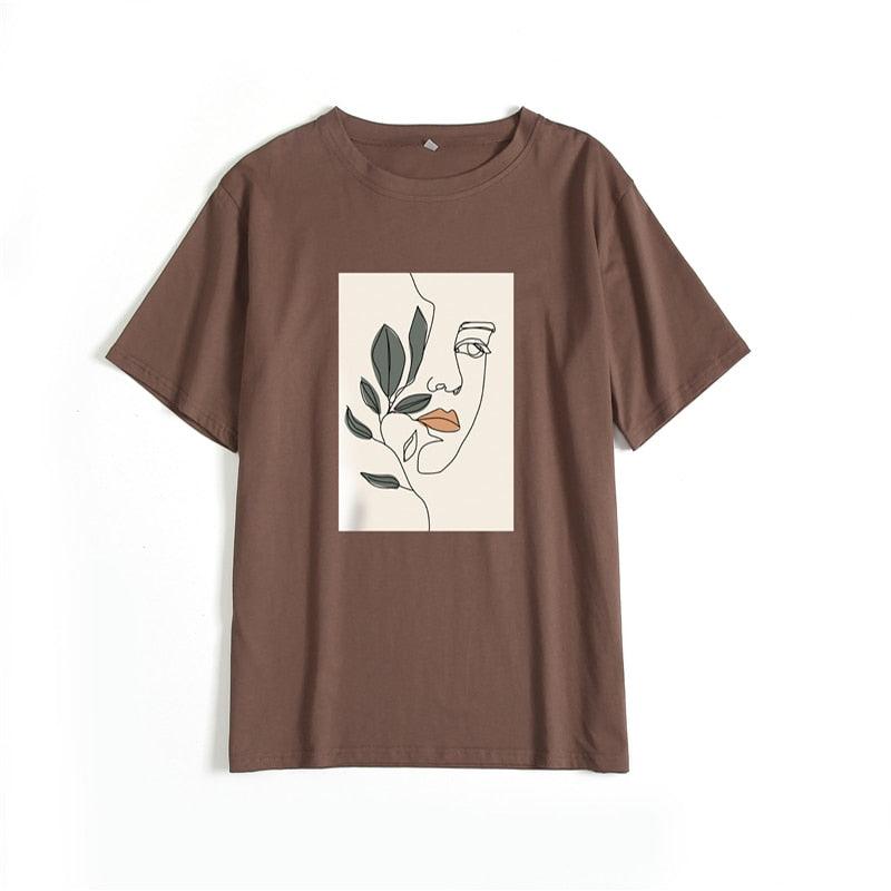 Floral Face Art Print Casual T-Shirt - Item - BAI-DAY