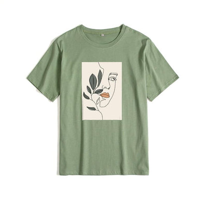 Floral Face Art Print Casual T-Shirt - Item - BAI-DAY