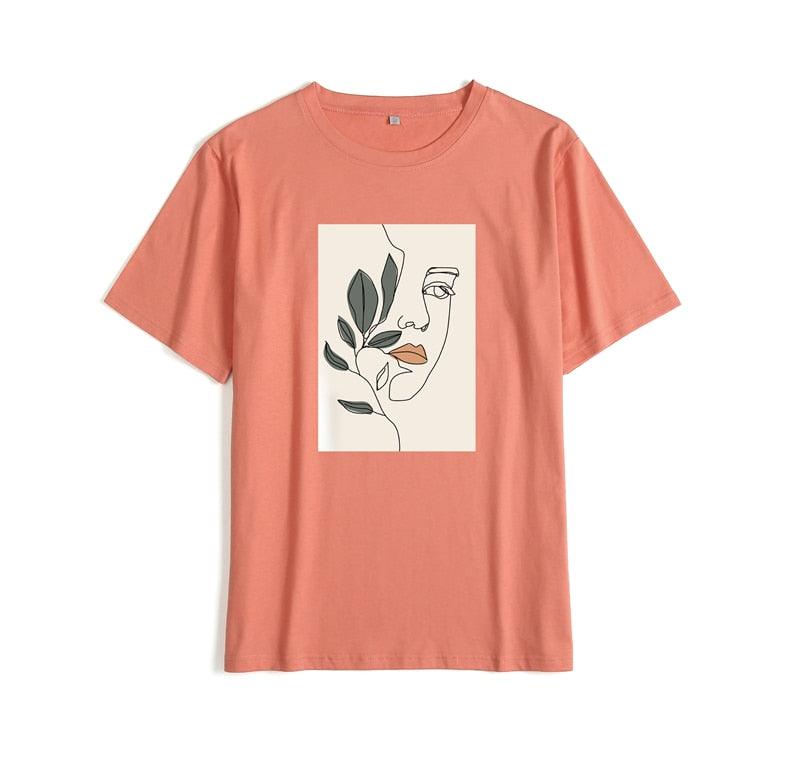 Floral Face Art Print Casual T-Shirt - Item - BAI-DAY