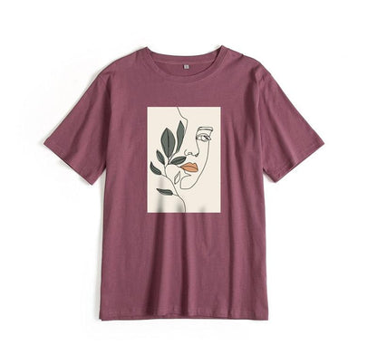 Floral Face Art Print Casual T-Shirt - Item - BAI-DAY